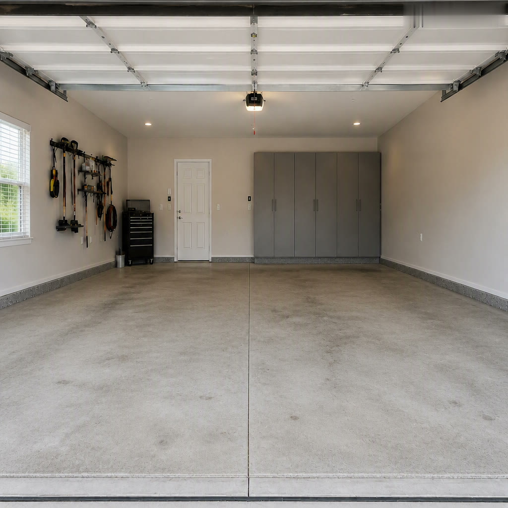 Garage before, bare concrete floor